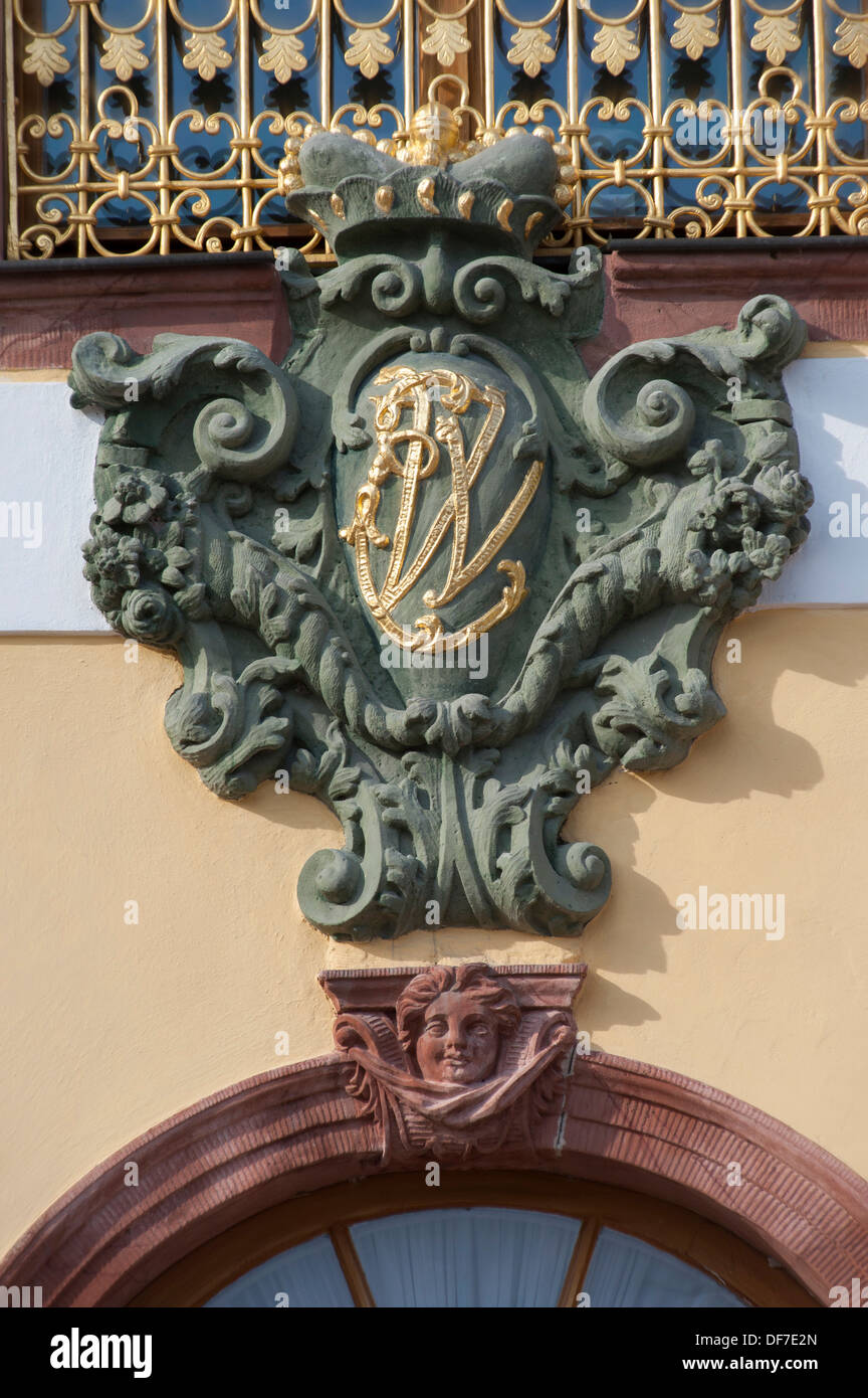 Coat of arms of Grand Duke Wilhelm Ernst of Saxe-Weimar-Eisenach, on the Rococo Schloss Belvedere Palace, UNESCO World Cultural Stock Photo