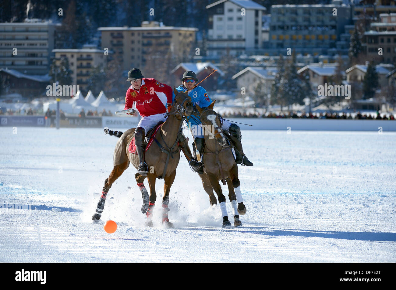 Polo tournament, 28th St. Moritz Polo World Cup on Snow on the frozen Lake St. Moritz, Engadin, Graubünden, Switzerland Stock Photo