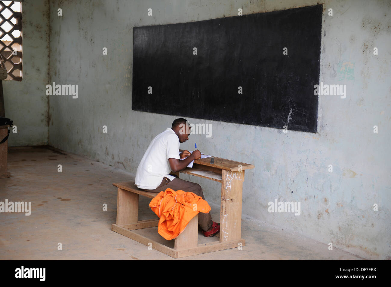 Schoolboy in a school, Kribi, South Region, Cameroon Stock Photo