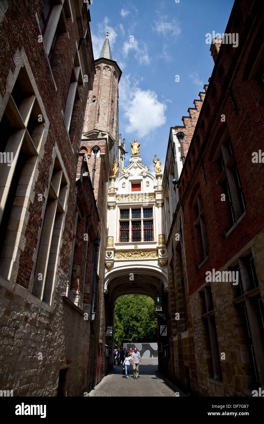 City Blind Donkey Street, Blinde Ezelstraat, in the downtown of Bruges, Flanders, Belgium Stock Photo