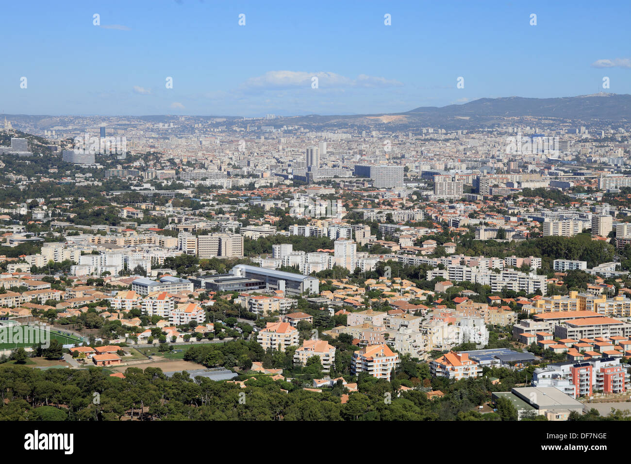 Top view above the city of Marseille. Stock Photo