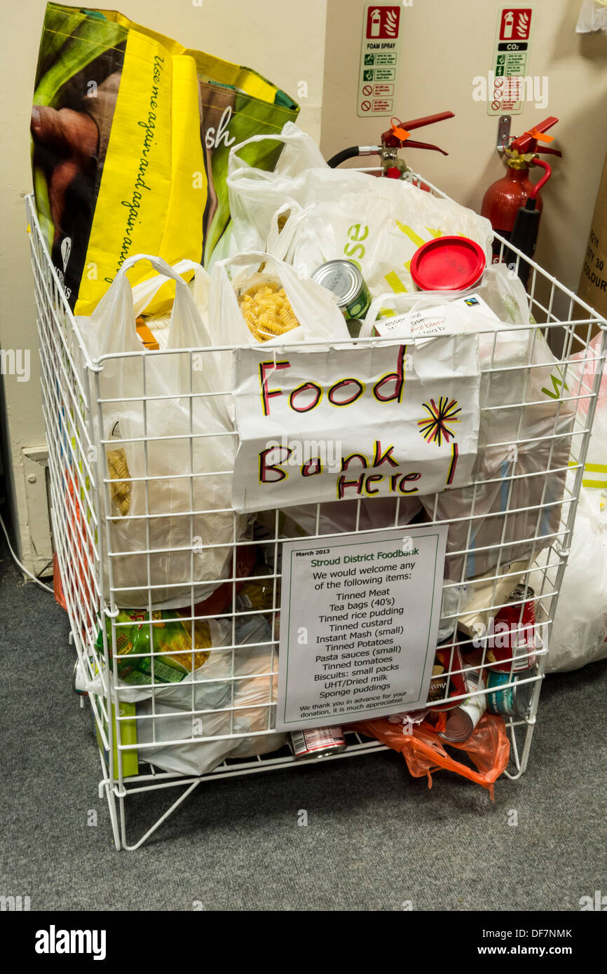 Food Collection Box at a Charity Shop, UK Stock Photo