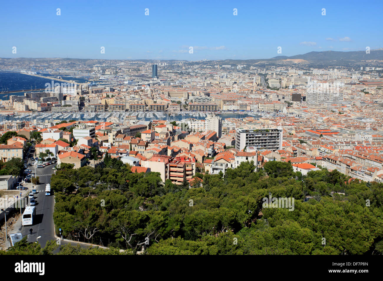 Top view above the city of Marseille. Stock Photo