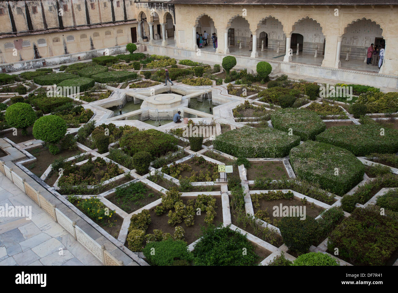 Mughal Garden is in a geometric shape which is also known as Charbagh. Stock Photo