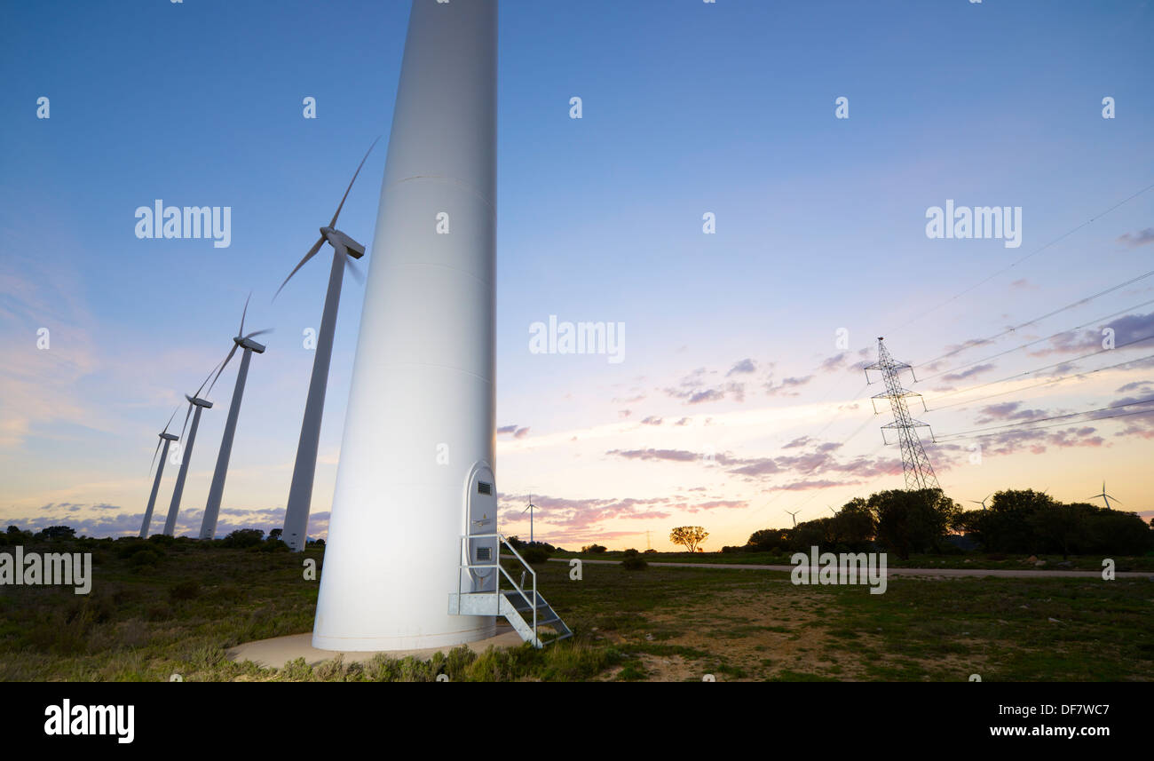 windmills for electric power production, El Buste, Zaragoza, Aragon, Spain Stock Photo