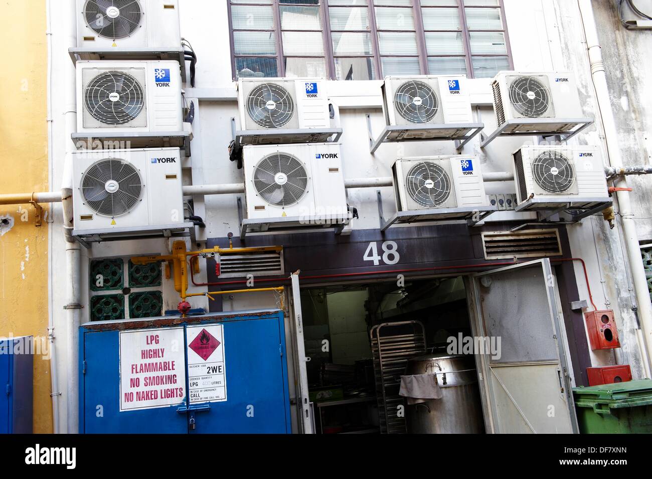 Air conditioning units outside a commercial building in Boat Quay