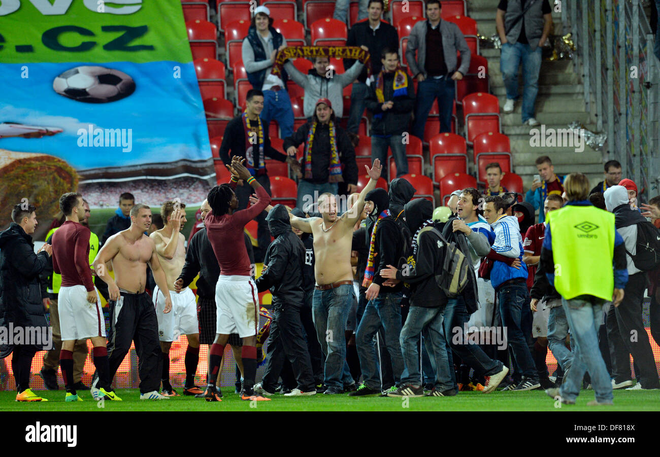 SK Slavia Praha soccer fans show banner reads anti-Sparta during the  Czech first soccer league, Stock Photo, Picture And Rights Managed  Image. Pic. CKP-P201904140547701