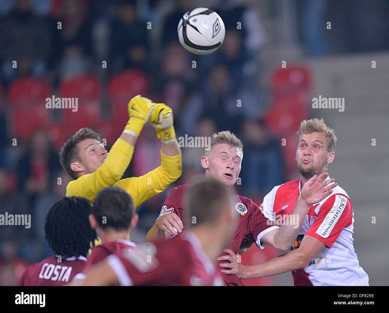 AC Sparta Praha defeat SK Slavia Prague in the Czech Soccer League match  played in Prague, Czech Republic on September 28, 2013. From left: Pavel  Kaderabek of Sparta, Martin Hurka of Slavia