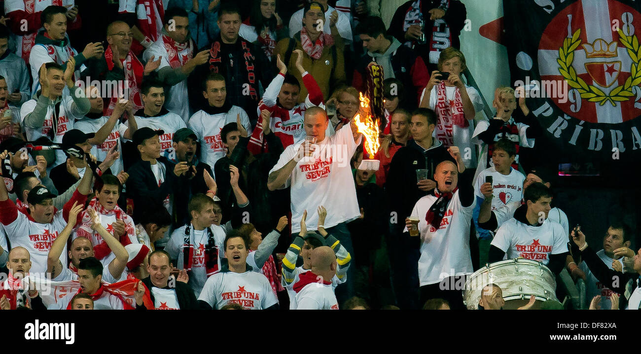 SK Slavia Praha soccer fans show banner reads anti-Sparta during the  Czech first soccer league, Stock Photo, Picture And Rights Managed  Image. Pic. CKP-P201904140547701