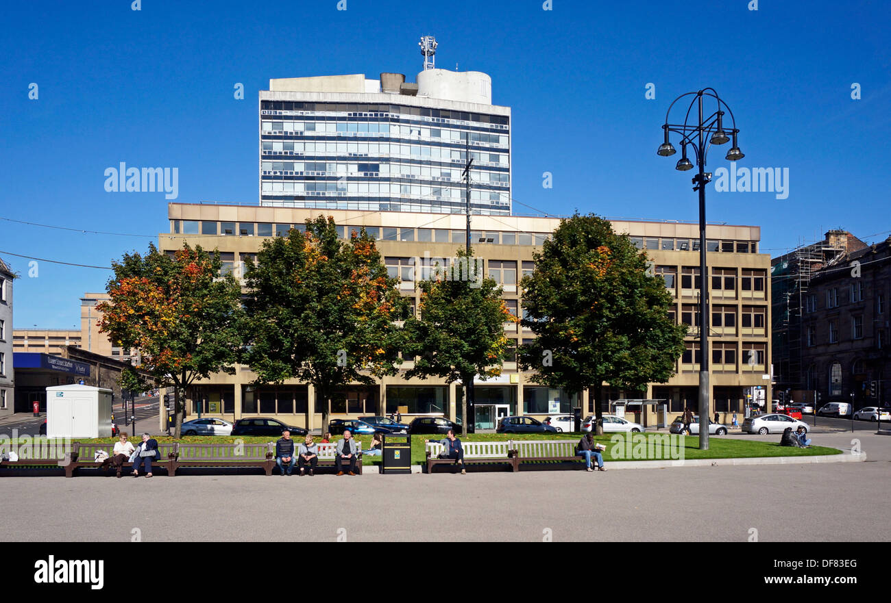Renovated Square in Glasgow Scotland with new surface and grass