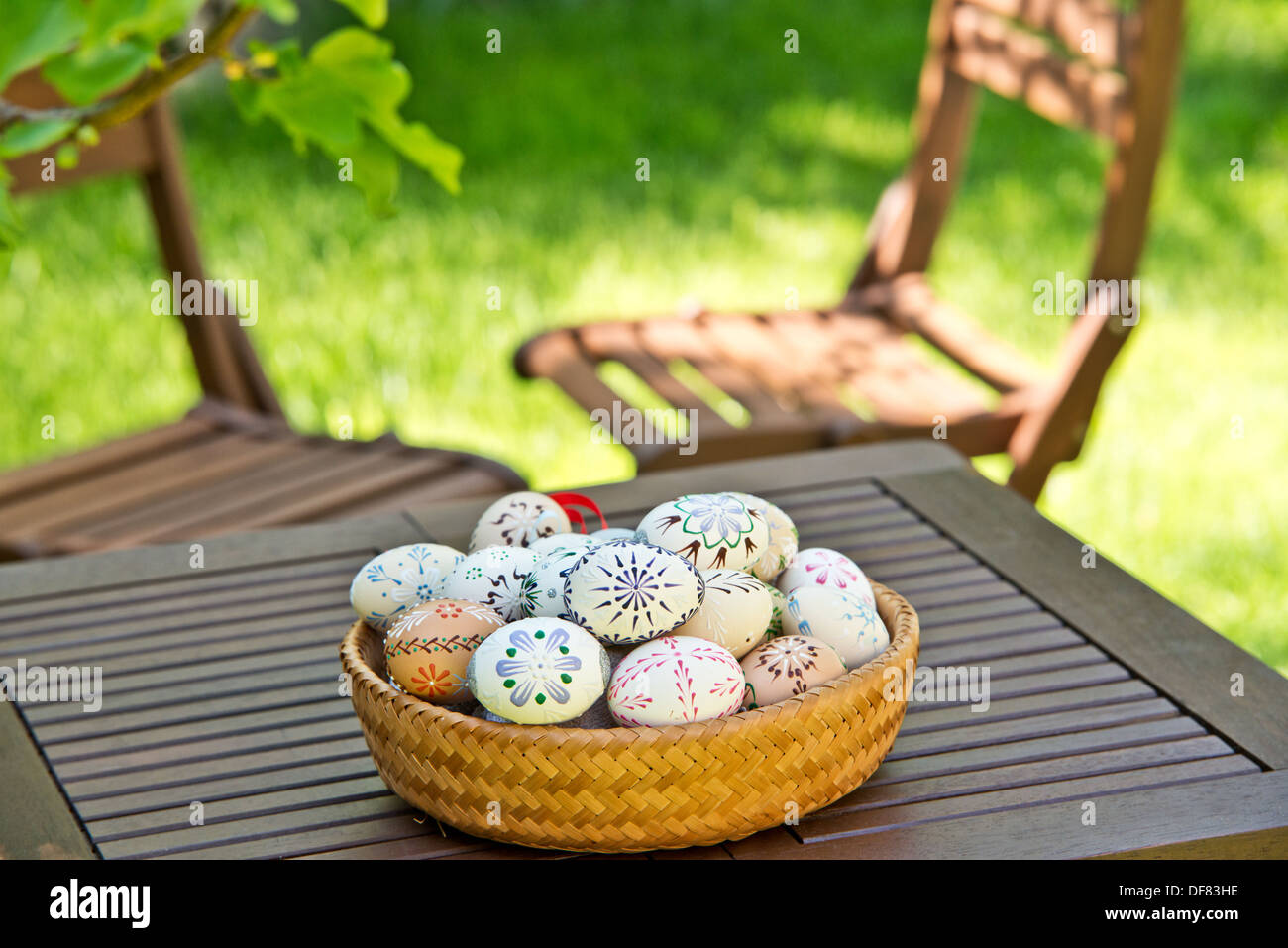Easter eggs in the garden Stock Photo