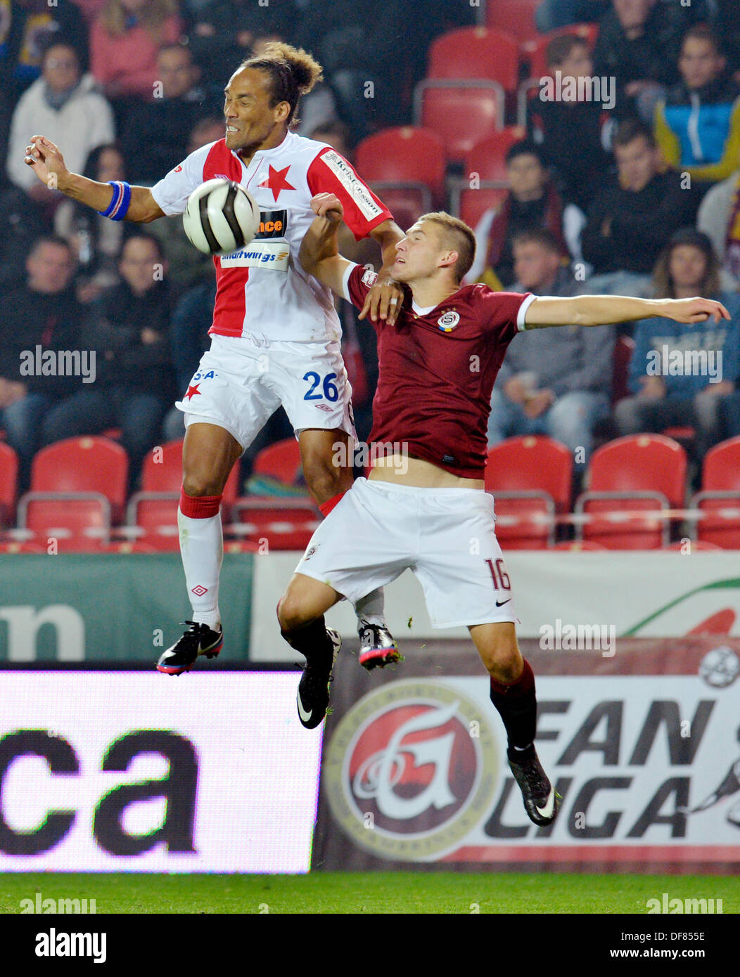 AC Sparta Praha defeat SK Slavia Prague in the Czech Soccer League match  played in Prague, Czech Republic on September 28, 2013. From left: Pavel  Kaderabek of Sparta, Martin Hurka of Slavia