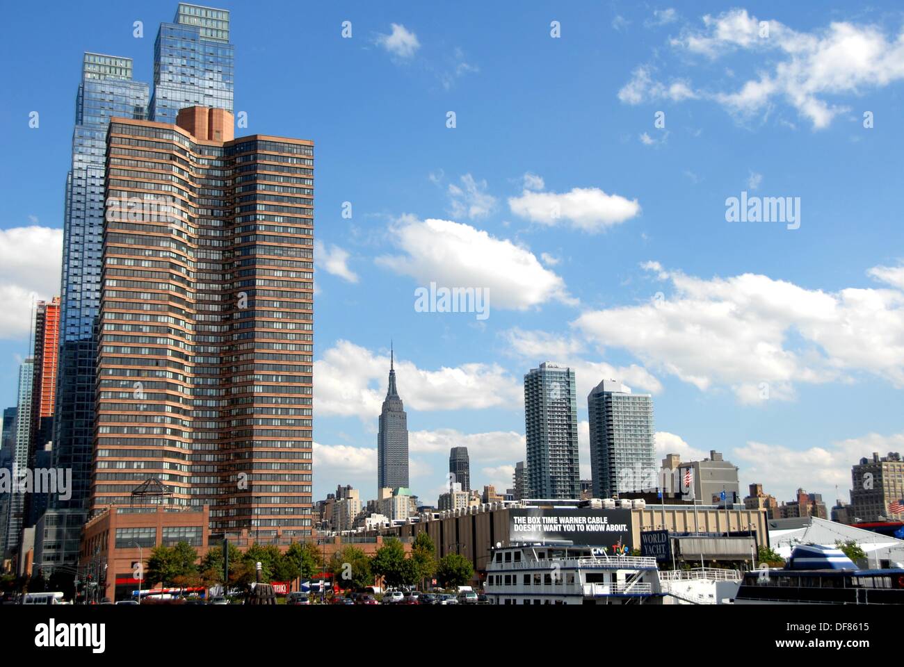 High rise apartment buildings near The Hudson River. The Empire State