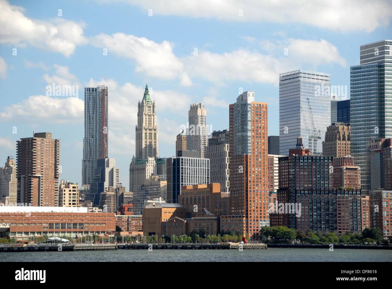 Battery Park City skyline from the Hudson River. From left to right we