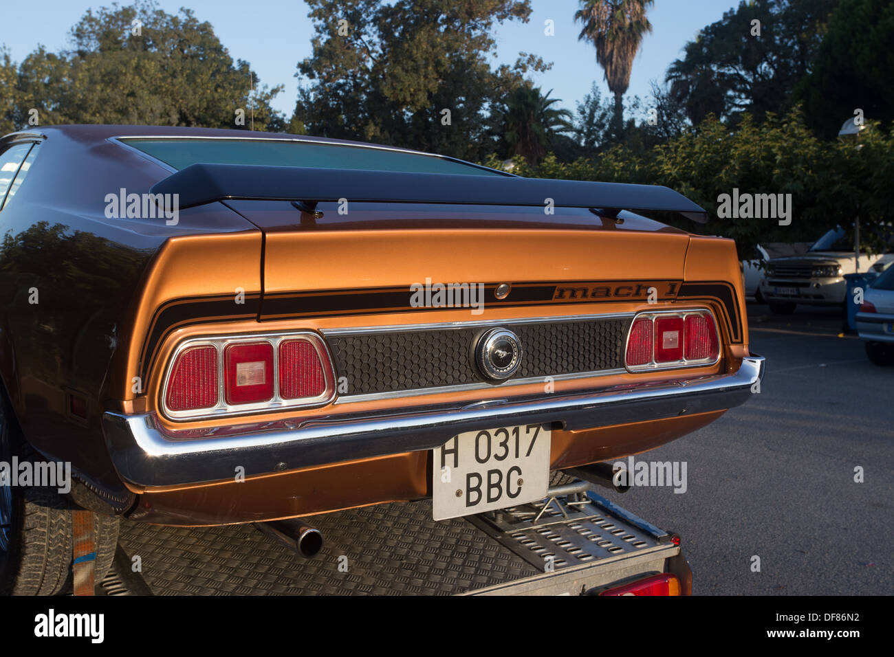 1970's brown  ford mustang mach 1 recovery truck Stock Photo