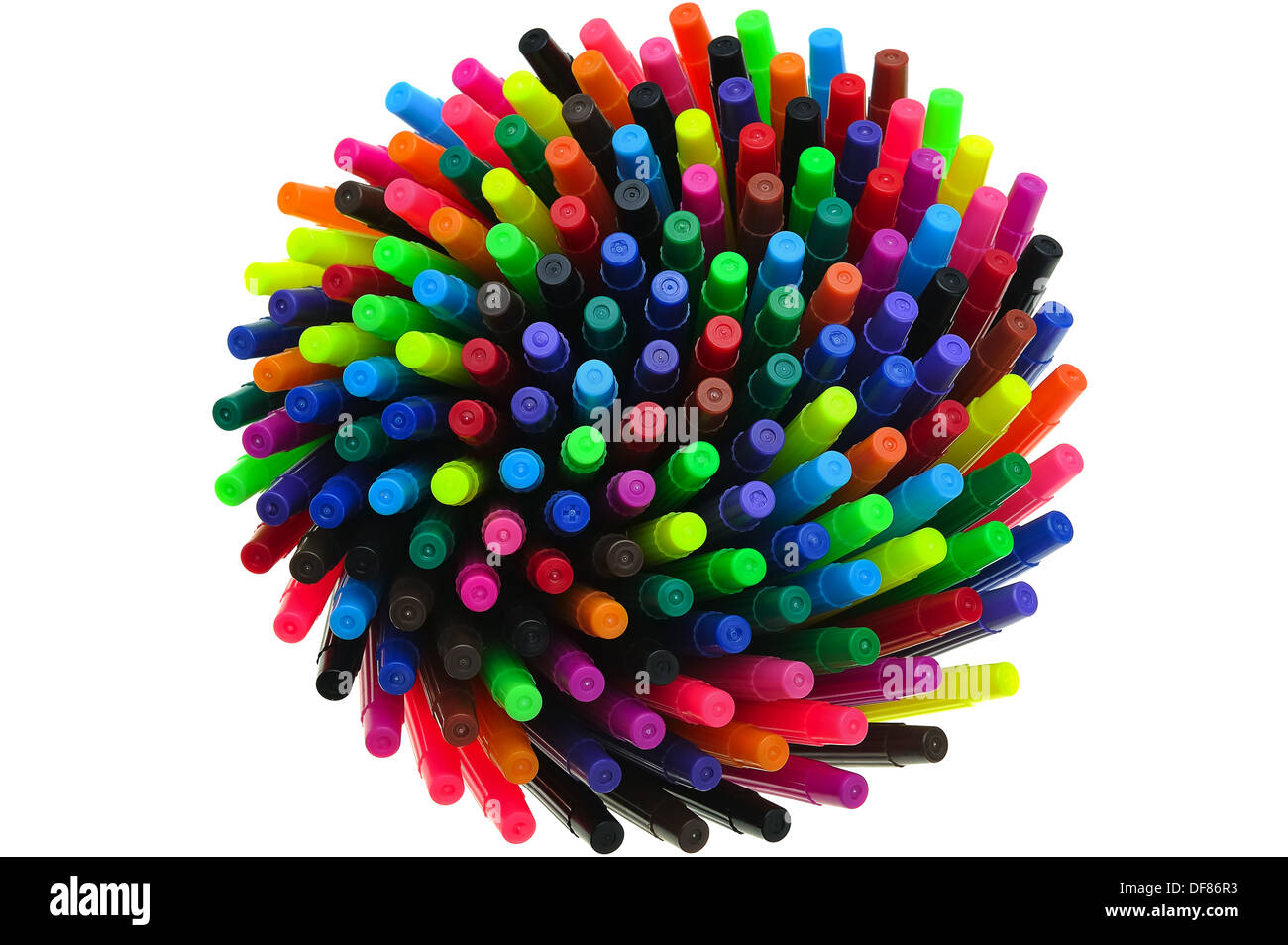 Aerial View of Colorful felt-tip pens Stock Photo