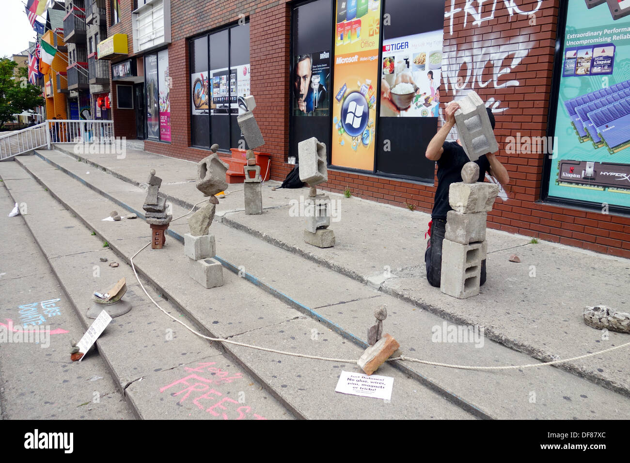 Cement blocks freestanding street art in Toronto, Canada Stock Photo