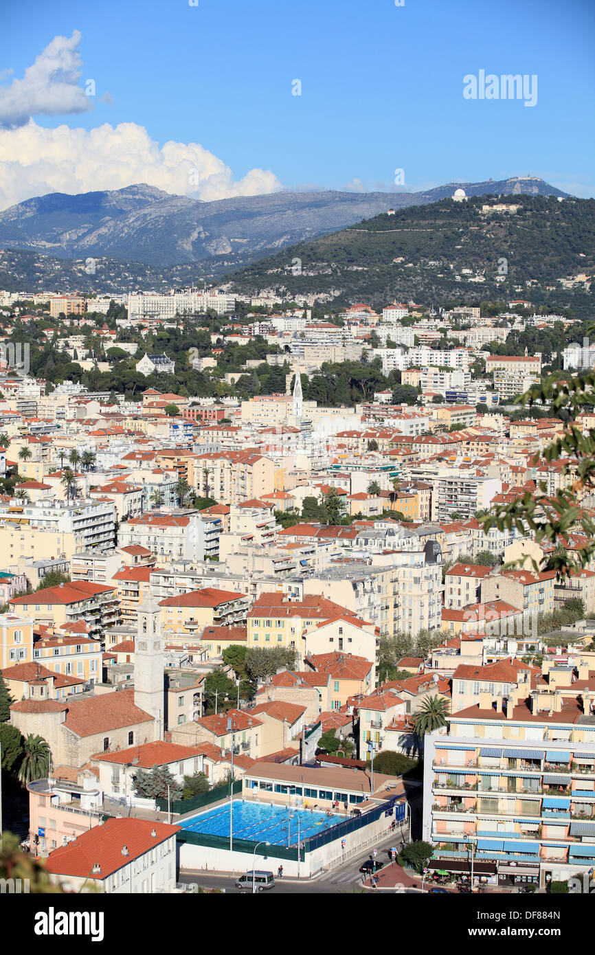 Top view above the city of Nice, north district called le Righi and Le Piol, French Riviera, France Stock Photo