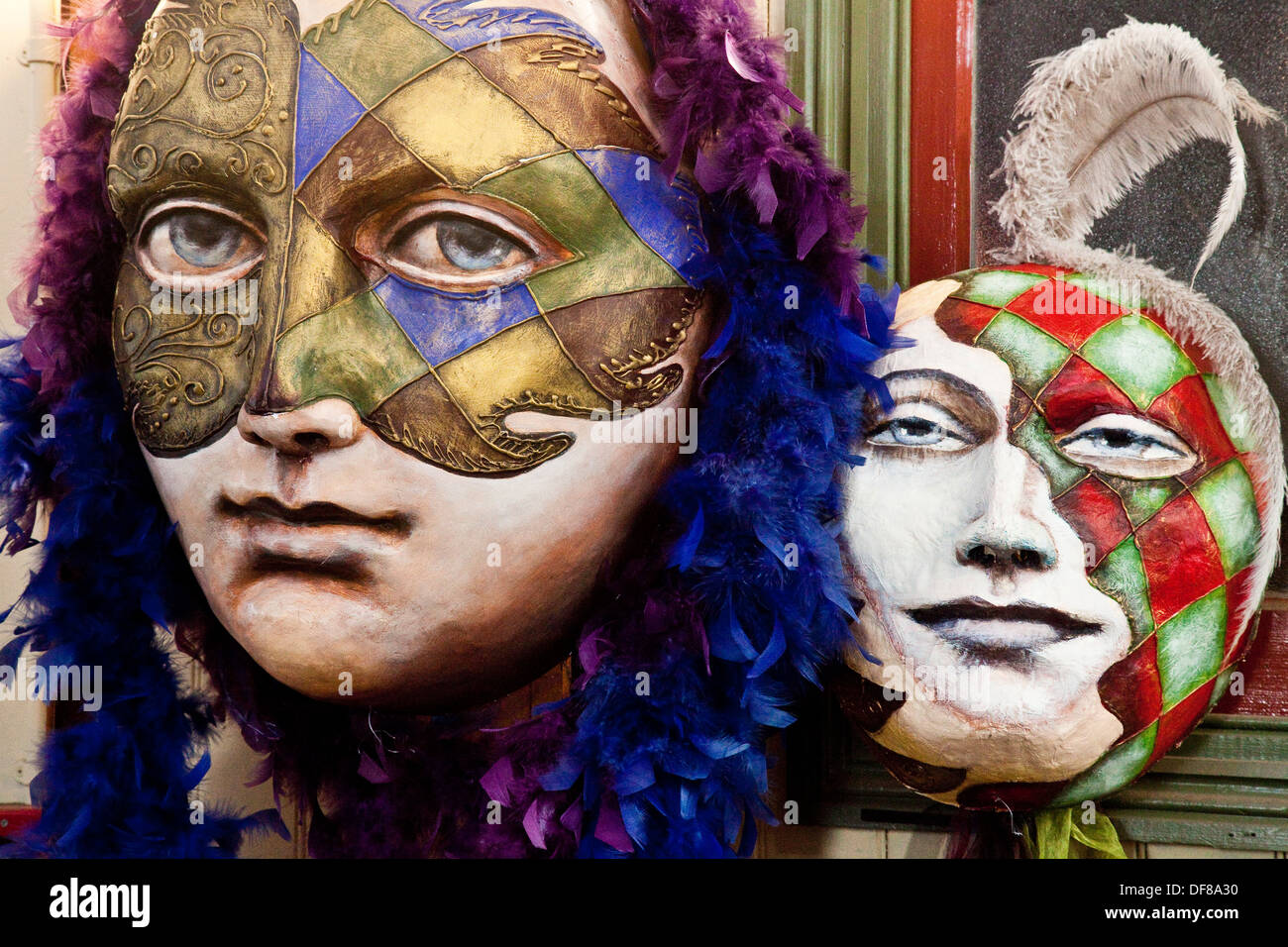Donna Demente´s ´must see´ gallery of papier mache masks and art work, historic quarter, Oamaru, Otago, New Zealand Stock Photo