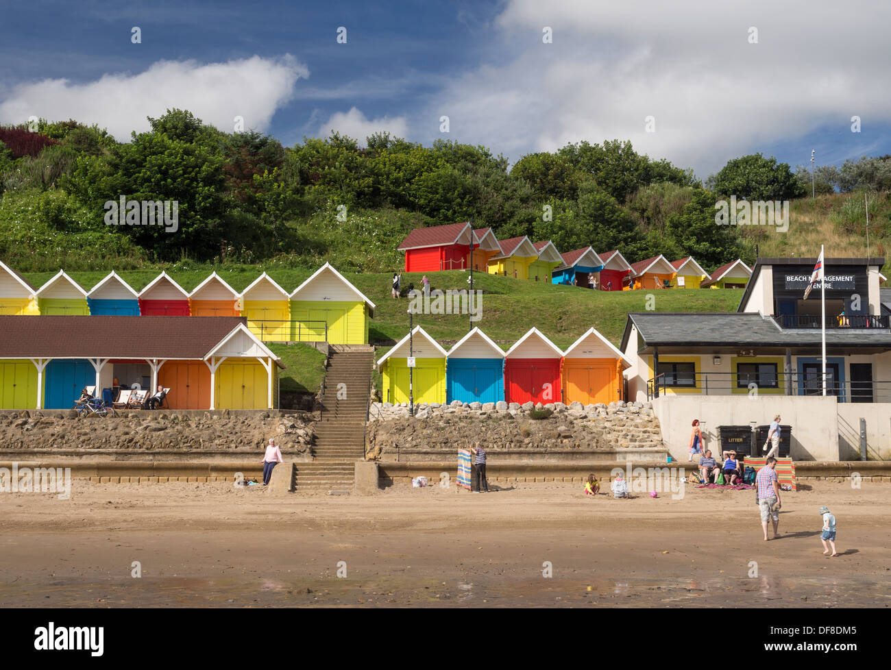 Seaside chalets and beach management centre at North Bay Scarborough Yorkshire UK Stock Photo