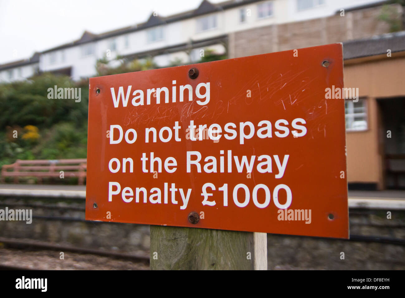 Watchet a small town on the North Somerset Coast. Watchet Railway station, do not trespass on the railway, penalty £1000 Stock Photo