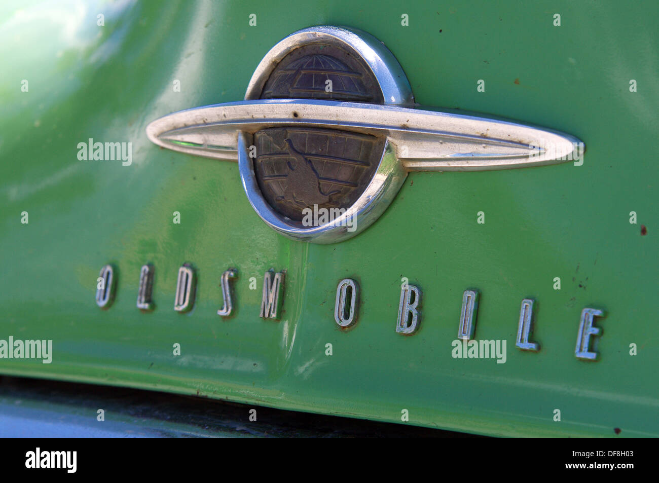 Logo of a vintage Oldsmobile in Cuba Stock Photo