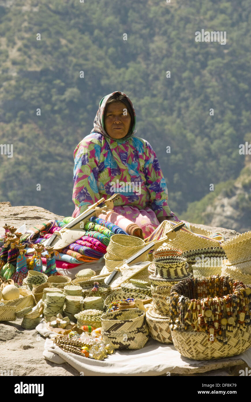 Tarahumara Indian Woman Weaving Basket High Resolution Stock