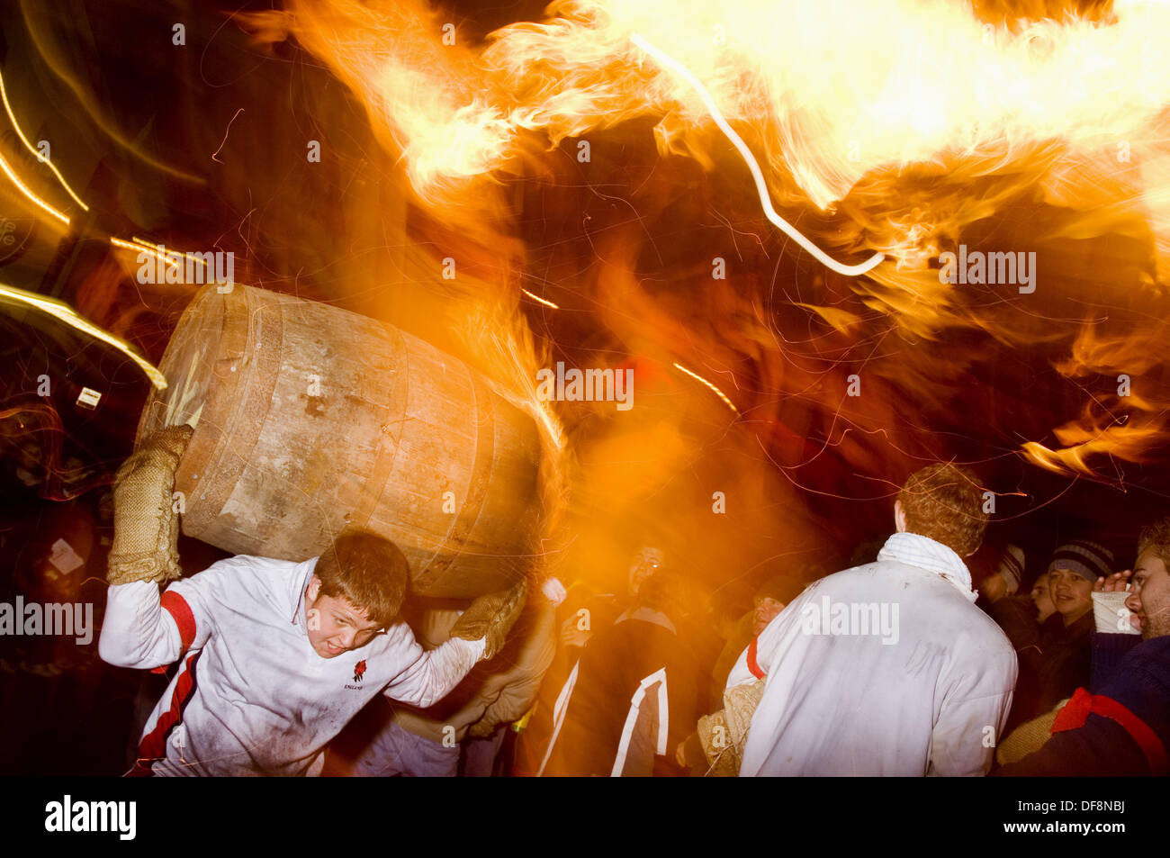 Rolling of the Tar Barrels Ottery St Mary Devon GB Stock Photo Alamy