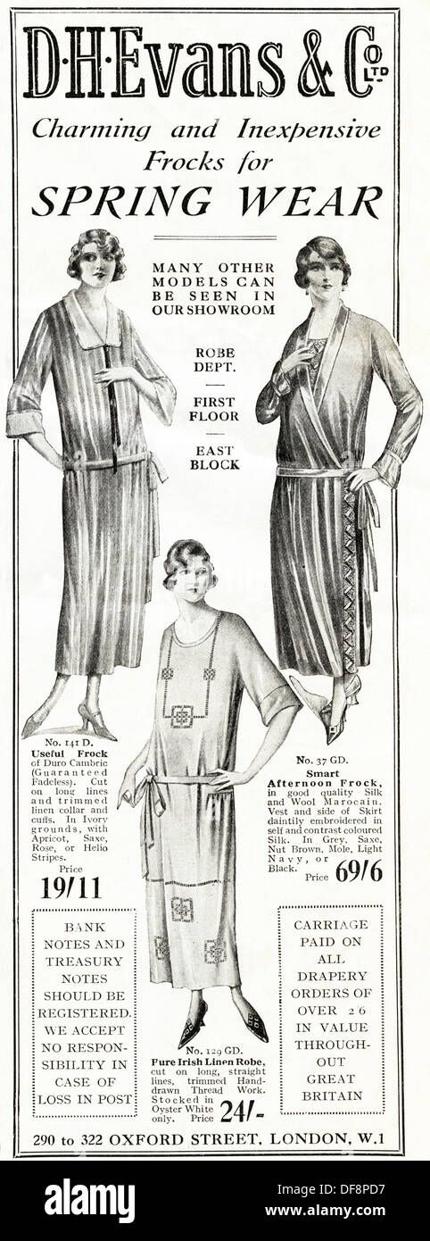 Original 1920s advertisement advertising DH EVANS SPRING WEAR ladies  fashion mail order, consumer magazine advert circa 1924 Stock Photo - Alamy
