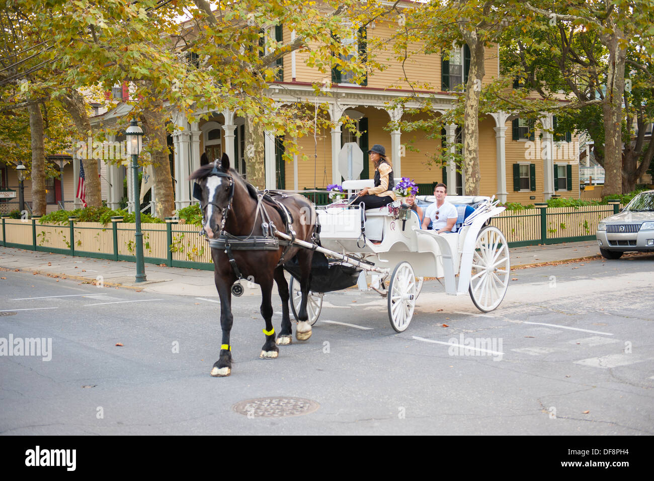 USA, New Jersey NJ N.J. Cape May Horse drawn carriage rides through the