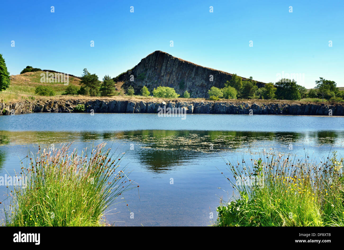 Calm waters of Cawfield Quarry by Hadrians Wall, Northumberland,on a