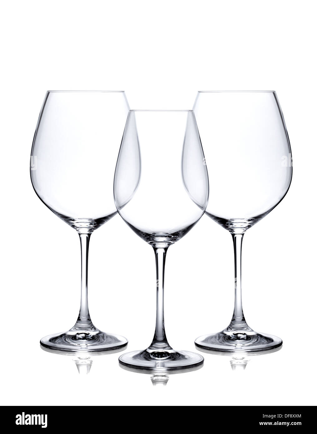Cocktail glass set. Empty red and white wine glasses isolated on white