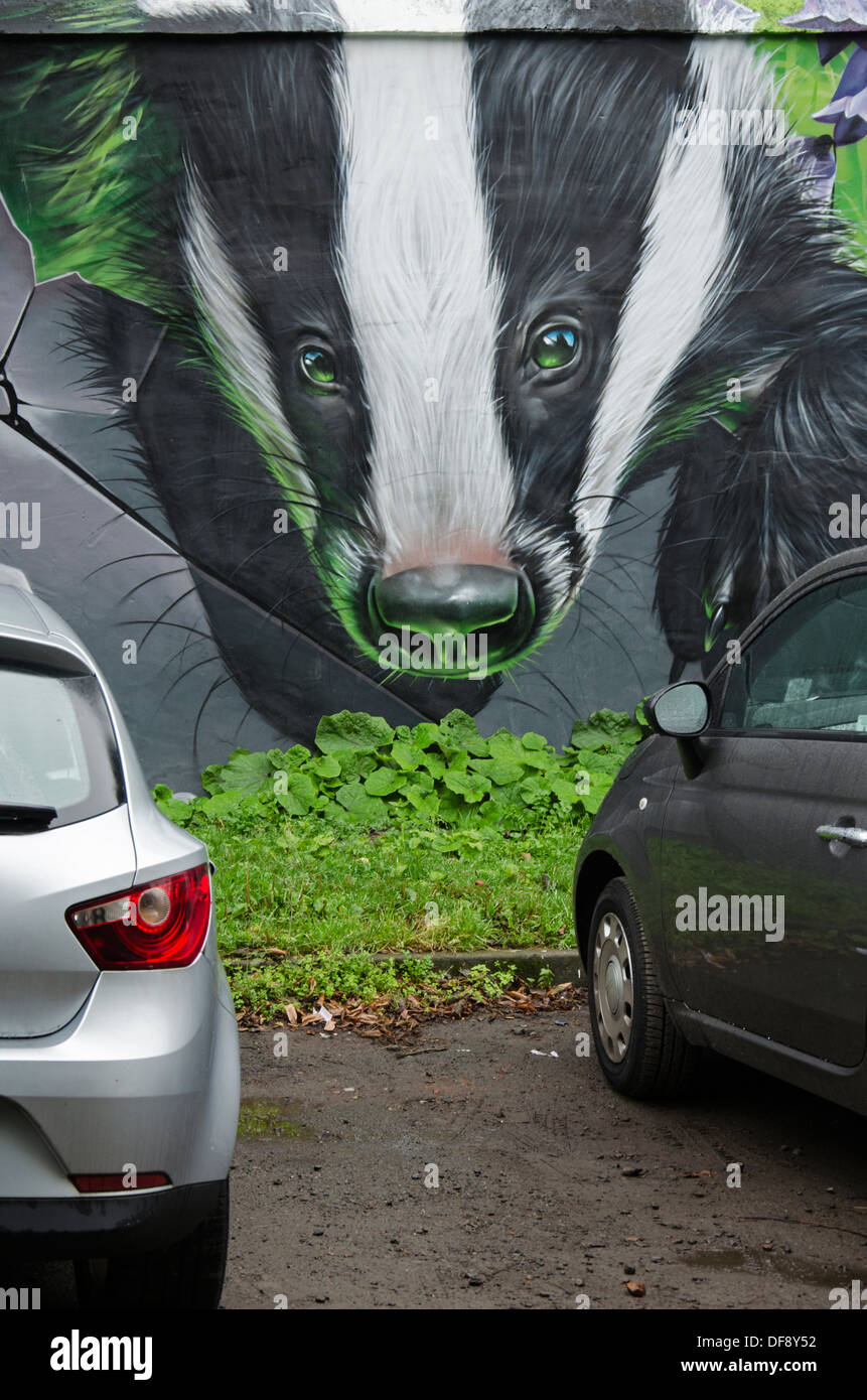 Detail from the Wildlife mural painted on a car park wall in Ingram Street in the centre of Glasgow. Stock Photo