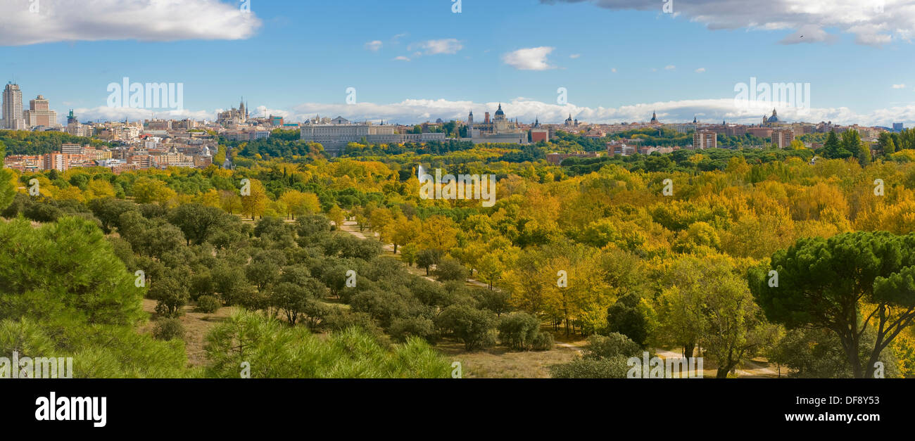 Autumn in Casa de Campo Park, with Madrid´s Skyline at Background. Madrid, Spain Stock Photo