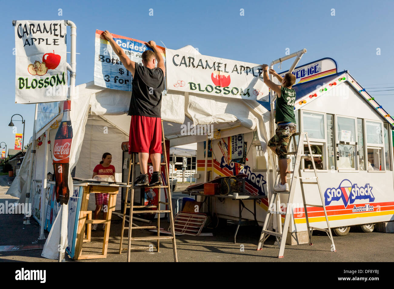 Vendors setting up booths for the Great New York State Fair Stock Photo