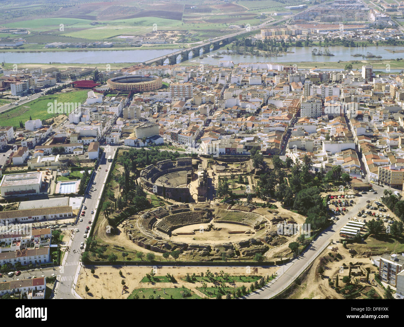 Aerial view of merida. Badajoz province. Extremadura. Spain Stock Photo