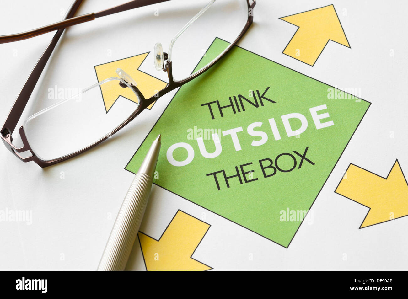 Think outside the box concept graph printed on white paper Stock Photo ...