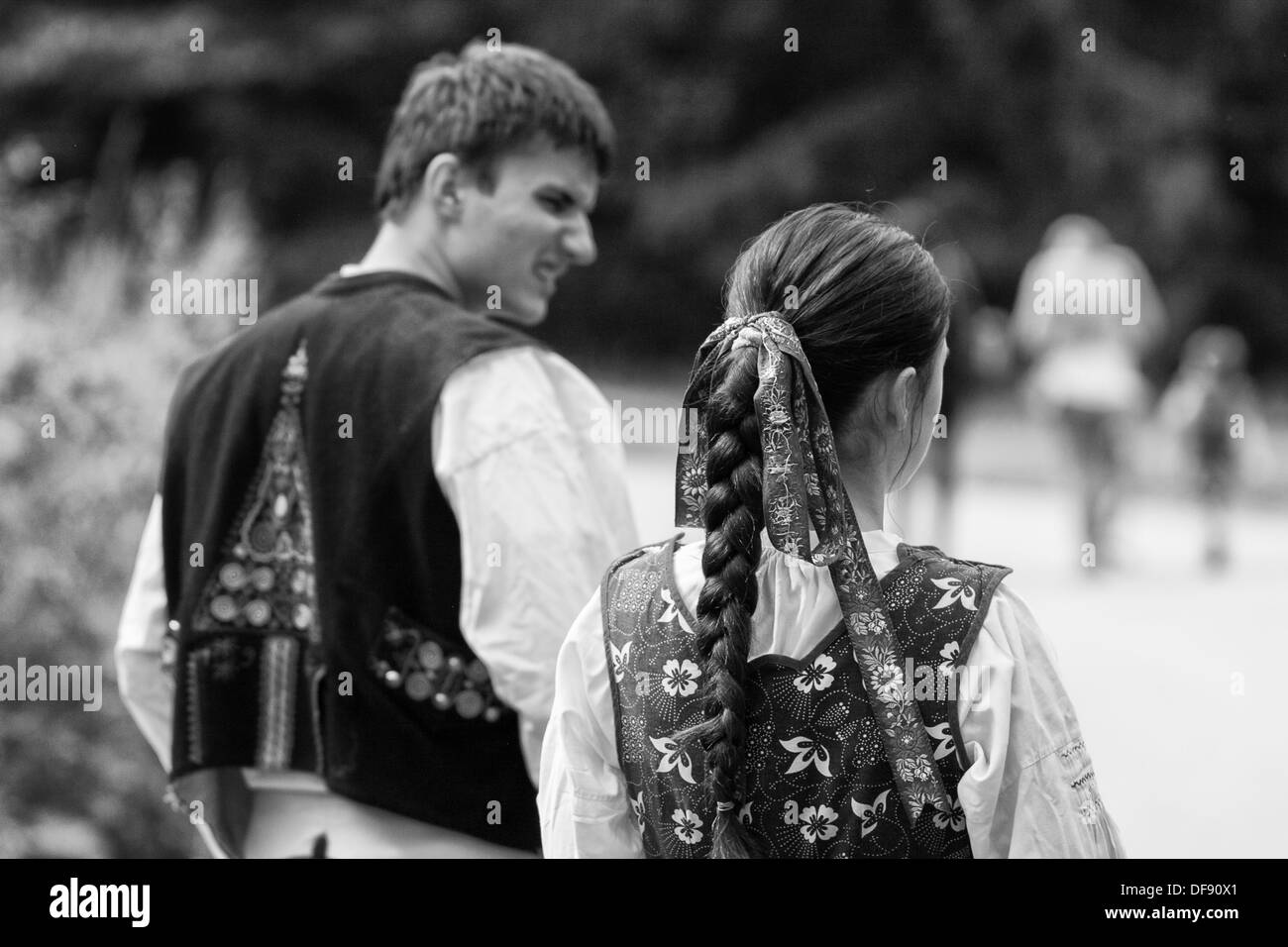 Young girl and man in folk costume Stock Photo