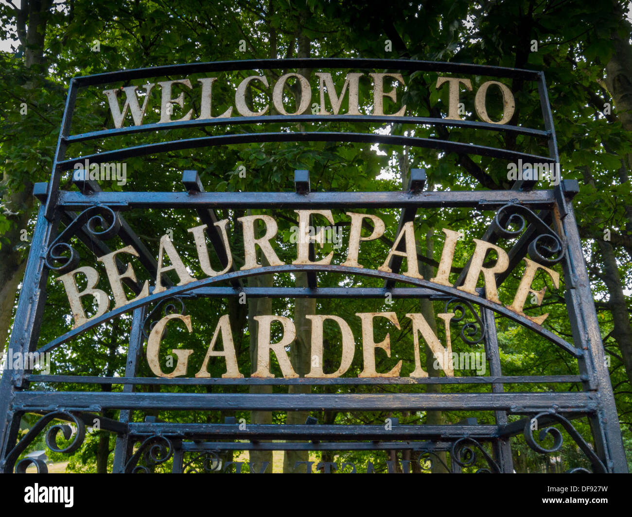 Sign for the Beaurepaire Gardens in Belper, Derbyshire, United Kingdom. Stock Photo