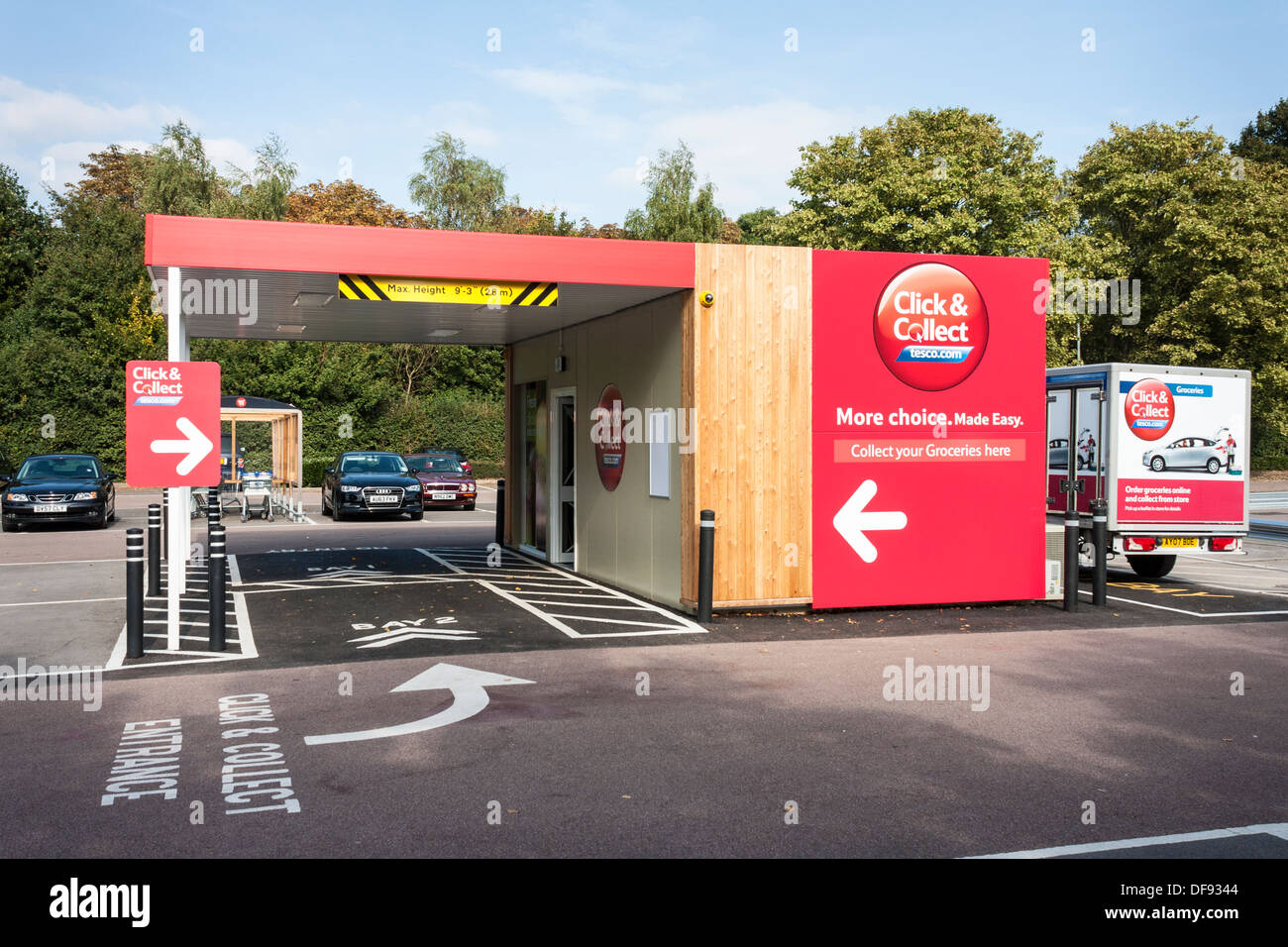 Tesco Click and Collect point in supermarket car park, Reading Stock
