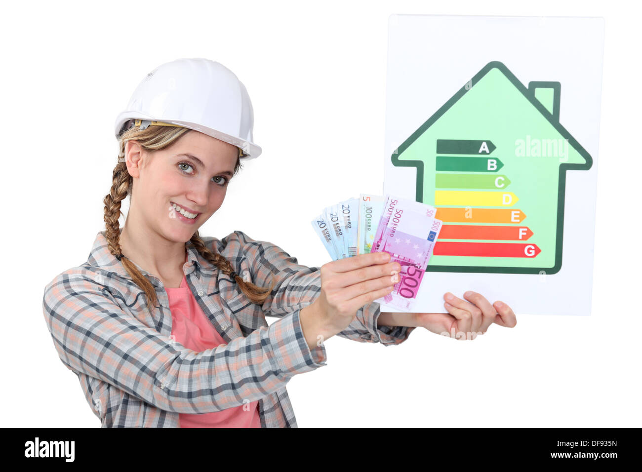 Construction worker with cash Stock Photo Alamy