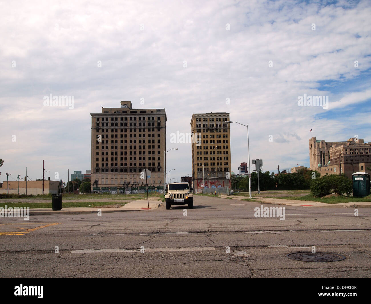 Abandoned and derelict tower blocks along Woodward Avenue, Detroit