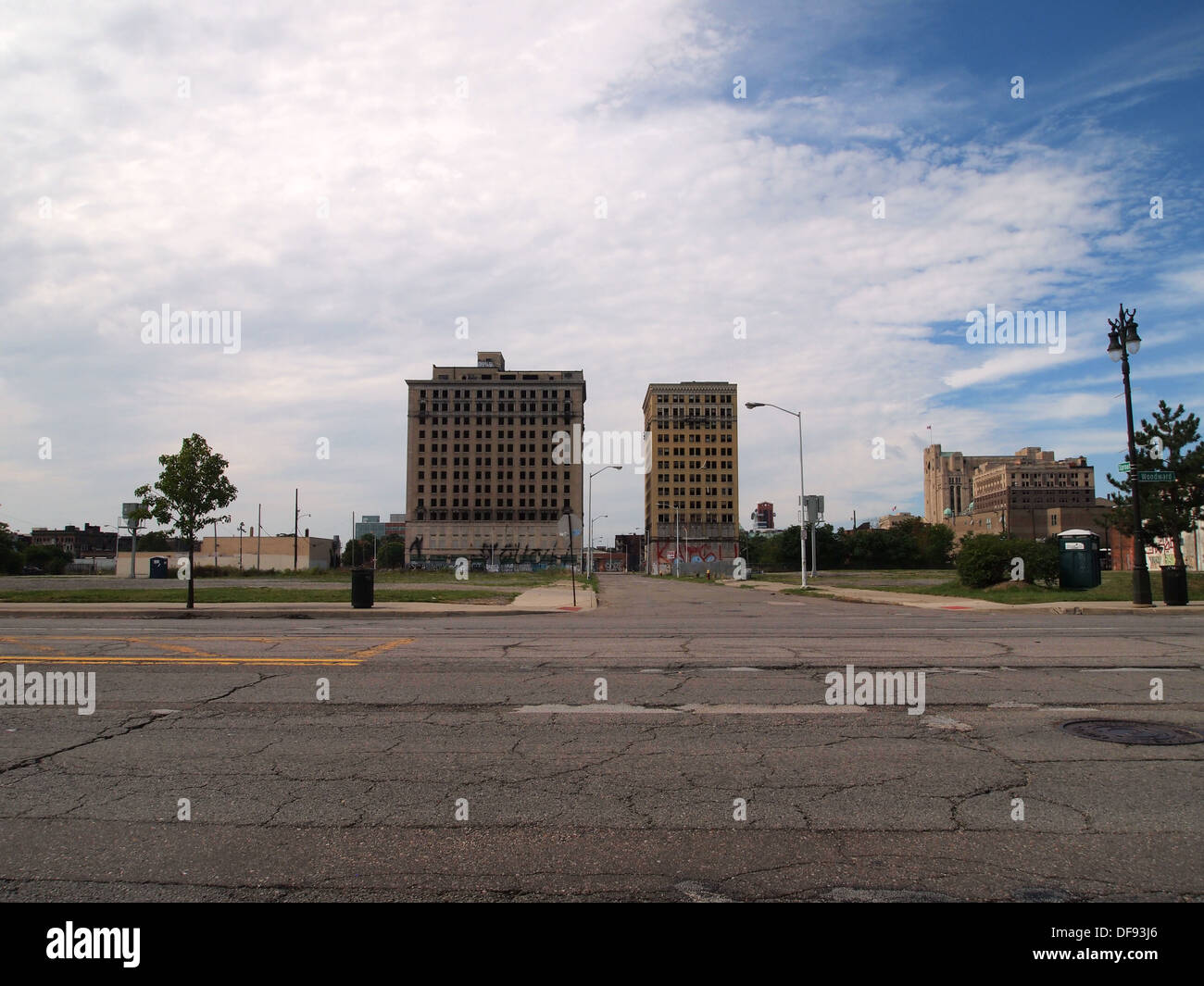 Abandoned and derelict tower blocks along Woodward Avenue, Detroit