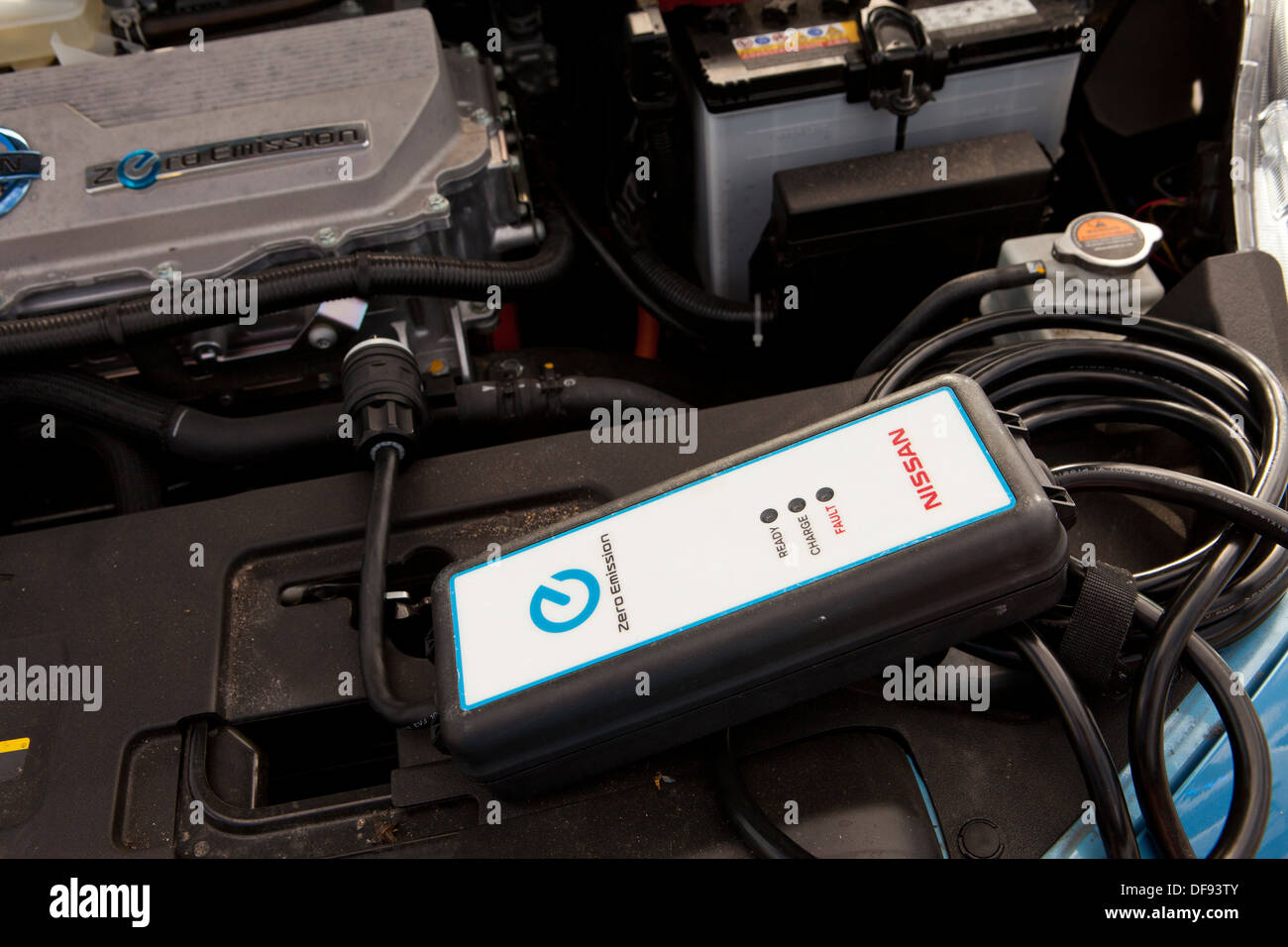 Nissan Leaf electric car charger Stock Photo