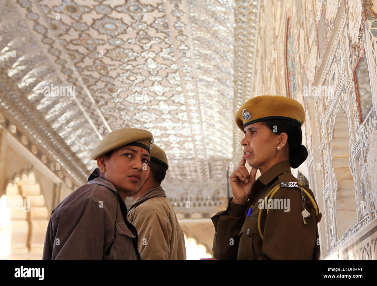 Female security guard at the  Palace of Mirrors, Amber Fort, Jaipur, Rajasthan, India, Asia Stock Photo