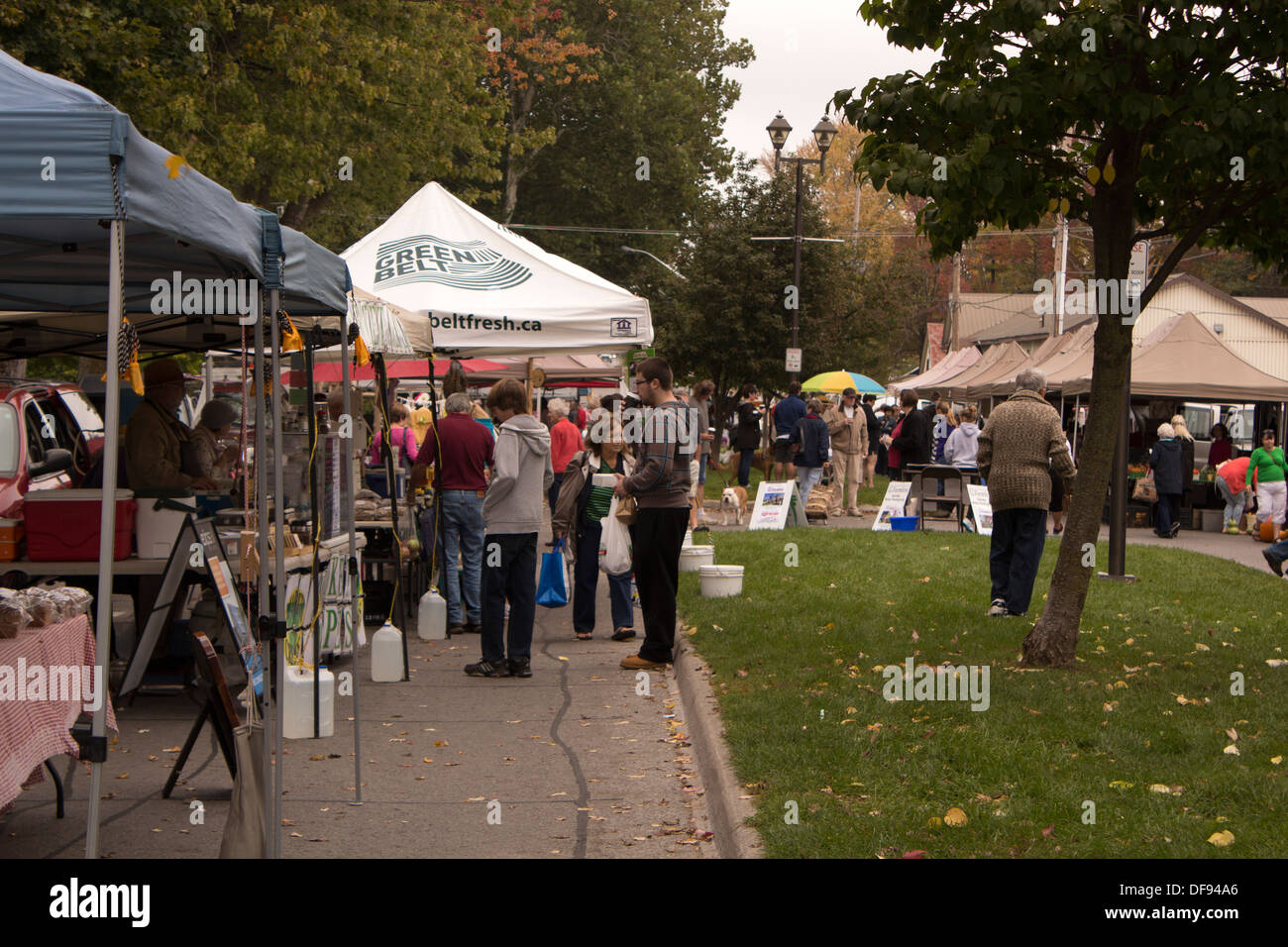 People shopping at the Farmers Market in Lindsay Ontario Stock Photo