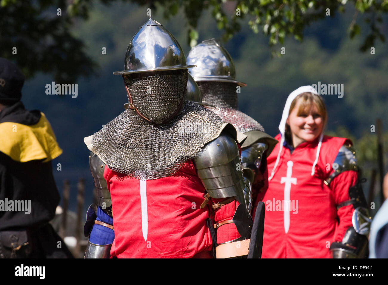 New York City USA Sept 29th 2013. Medieval Festival at Fort Tryon Park. Armored Knights on the field of battle at the Medieval Festival in Fort Tryon Park in the Inwood neighborhood of NYC. Credit:  Anthony Pleva/Alamy Live News Stock Photo