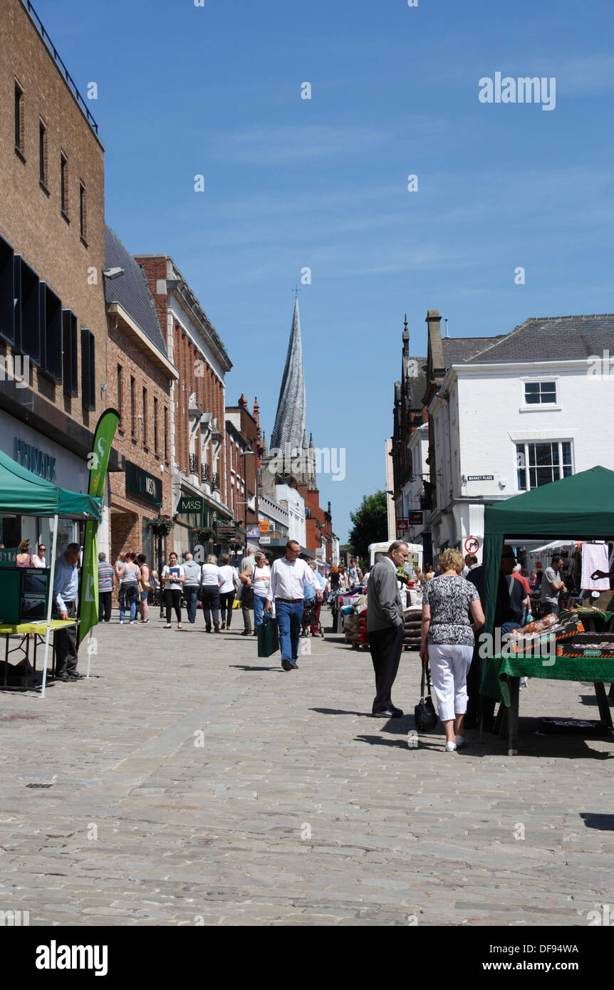 Chesterfield market on a summers day in the towns market square Stock