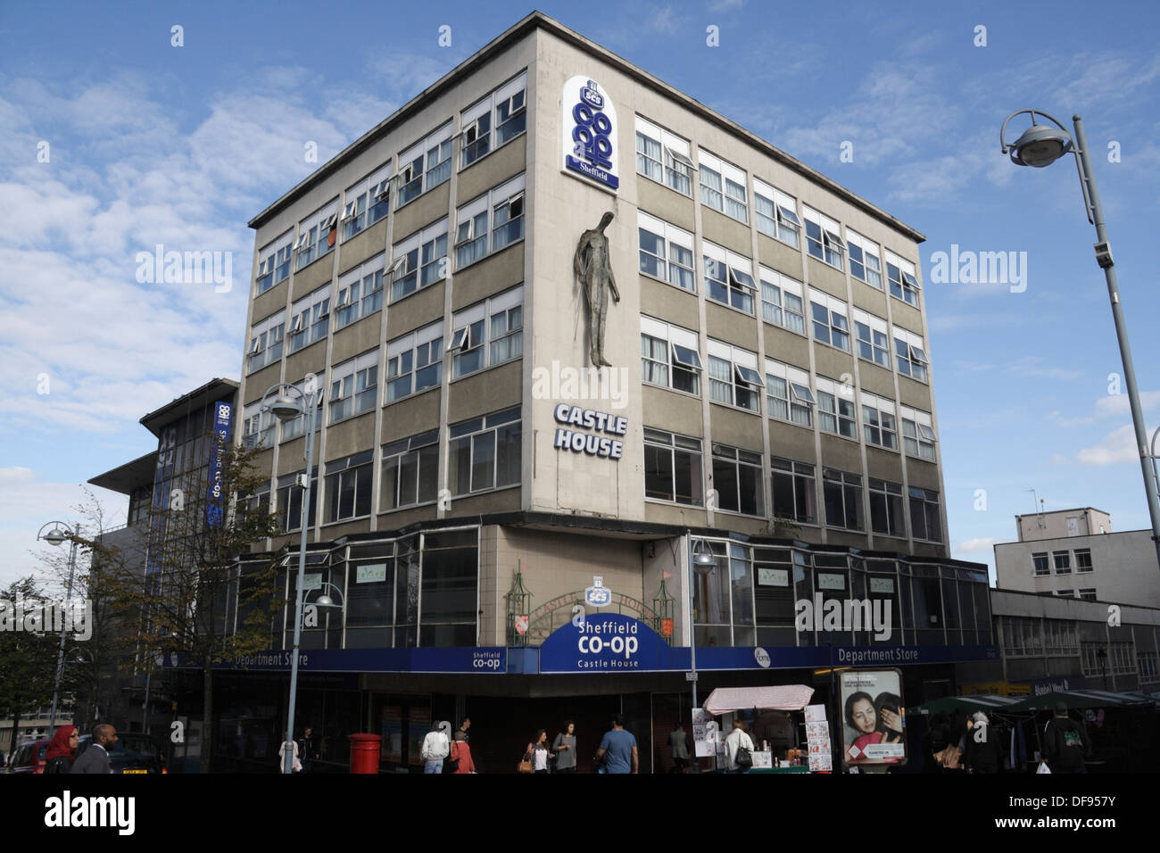 The Sheffield Co-op Castle House building on Snig Hill City centre England 1960s brutalist architecture former department store. Vulcan sculpture Stock Photo