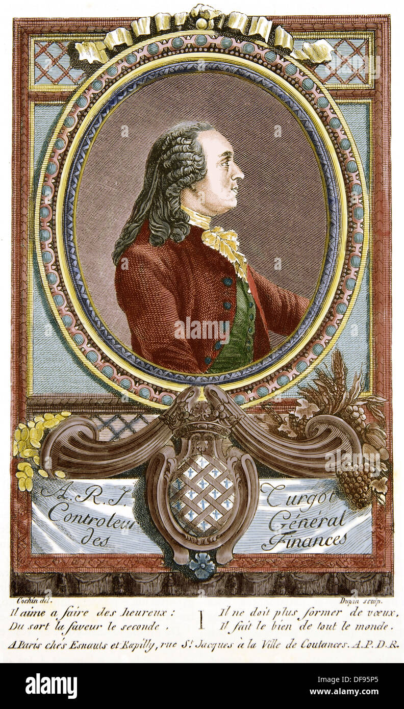 Anne-Robert-Jacques Turgot, Baron de Laune (1727 – 1781). Was a French economist and statesman. Colored engraving. Stock Photo